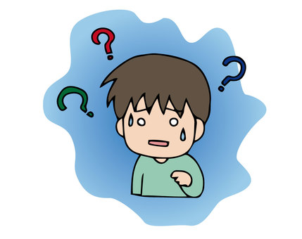 話が聞き取れず、困った表情を浮かべている人物のイラスト